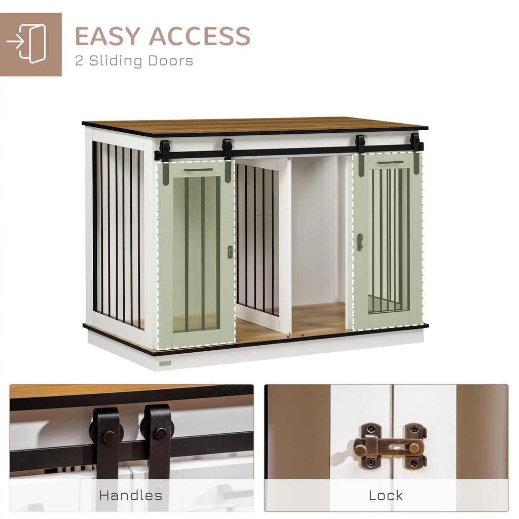 White Dog Crate End Table with Divider Panel T724