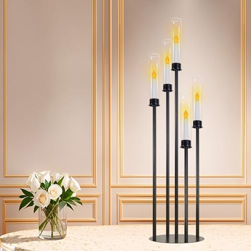 Black 5 Head Glass Cylinders Metal Candelabra K609190