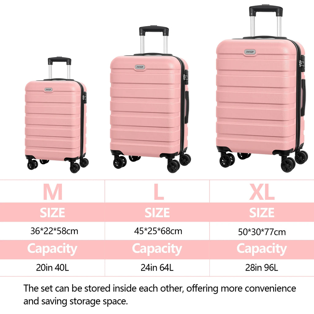 3PCS PC+ABS Hardside Lightweight Luggage Set with TSA Lock Pink E689485