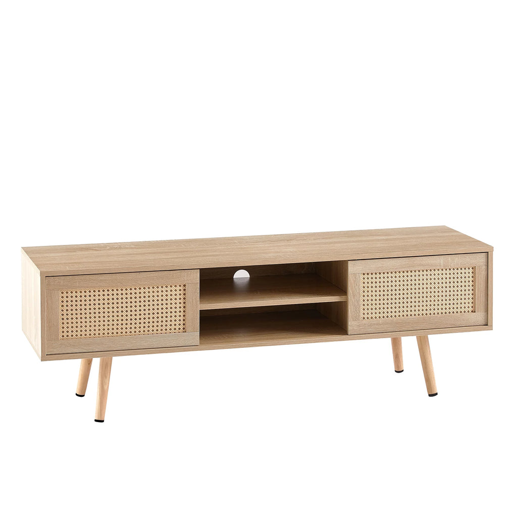 55.12" Rattan TV Cabinet with Sliding Doors and Adjustable Shelf X744723