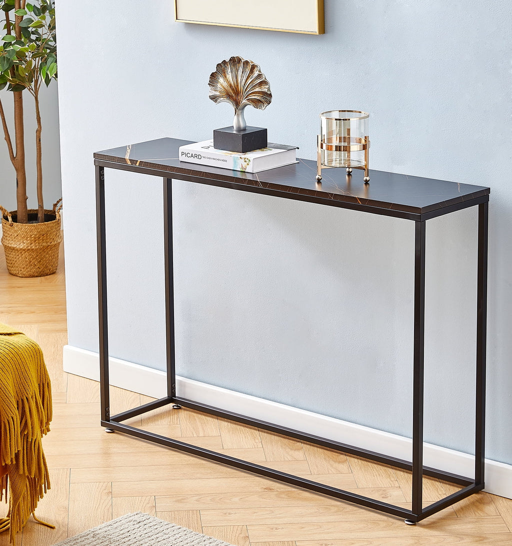 Black Narrow Console Table with Metal Frame and MDF Tabletop D3245