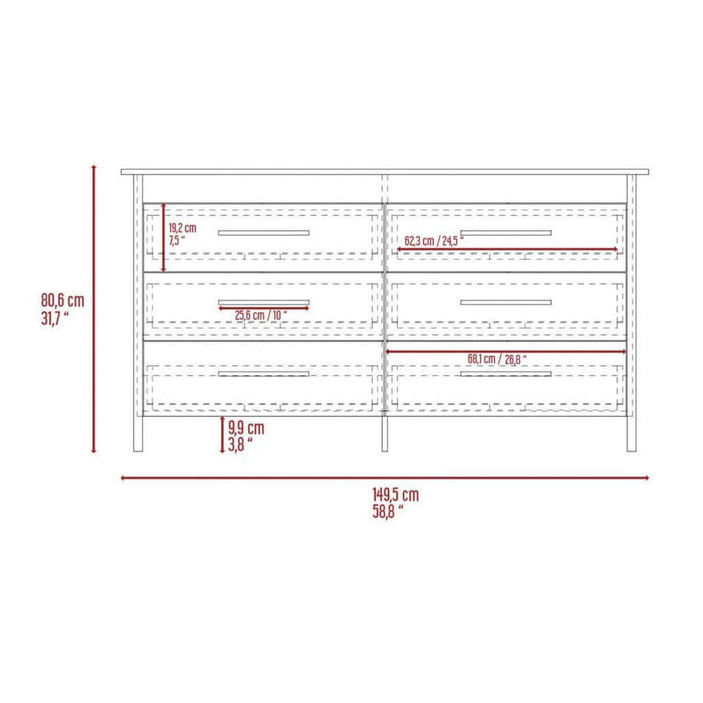 6 Drawer Engineered Wood Double Dresser W69112