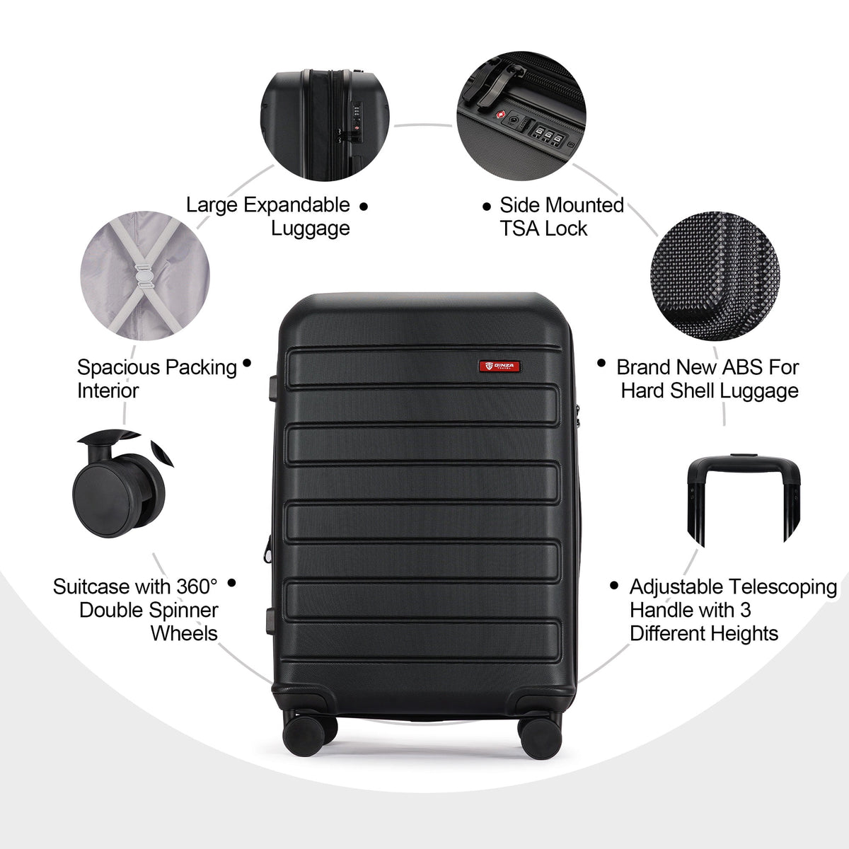 3 Piece Expandable Hard Side Luggage Set with Wheels Black R6986