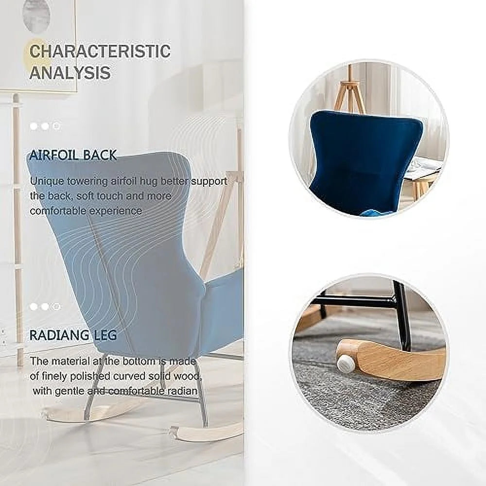 Blue Velvet Upholstered Rocking Chair P338
