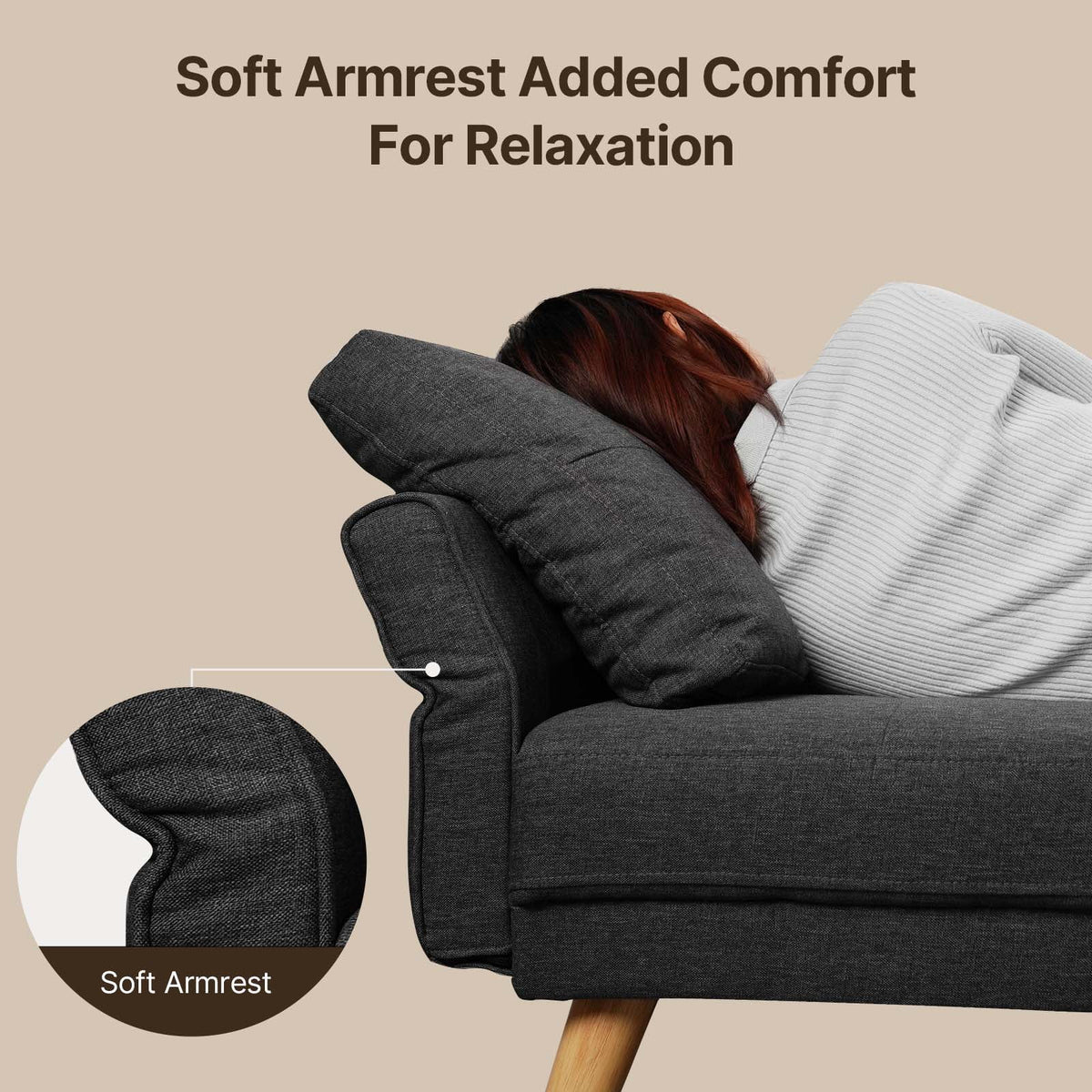 Futon Sofa Bed Upholstered Couch with Curved Arm Dark Gray E5224