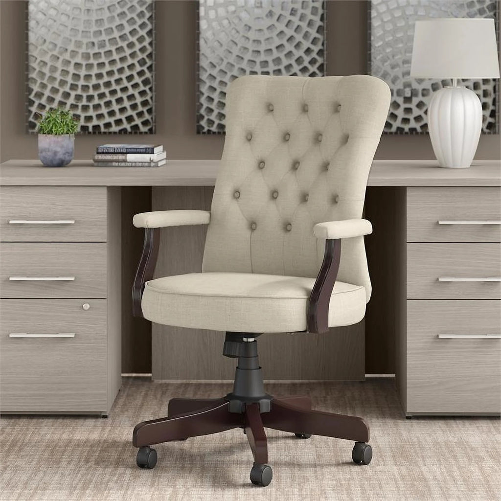 High Back Fabric Office Chair with Arms in Cream L667