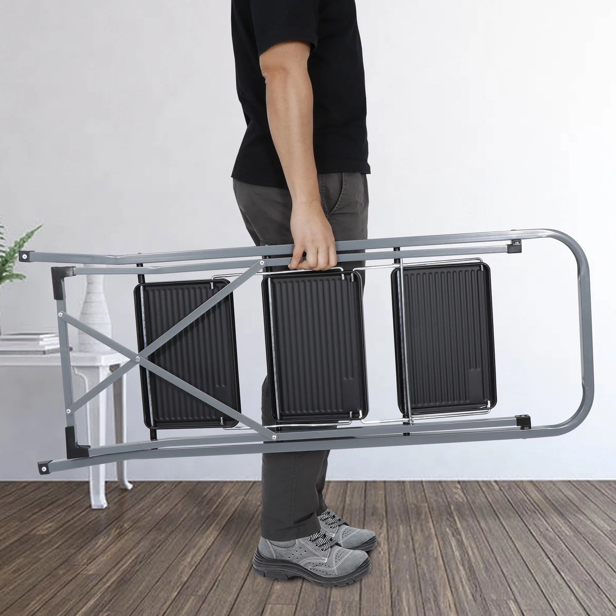 Folding 3-Step Steel Ladder with Handgrip X4083