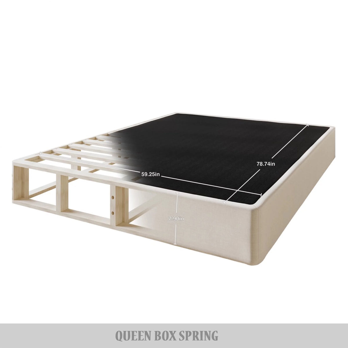 Wood Box Spring Mattress Foundation 8" Queen Beige C715363
