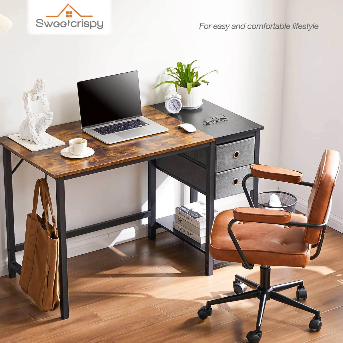 Black Rustic 55In Writing Desk with 2-Tier Drawers O206