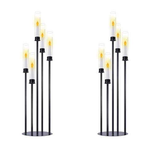 Black 5 Head Glass Cylinders Metal Candelabra K609190