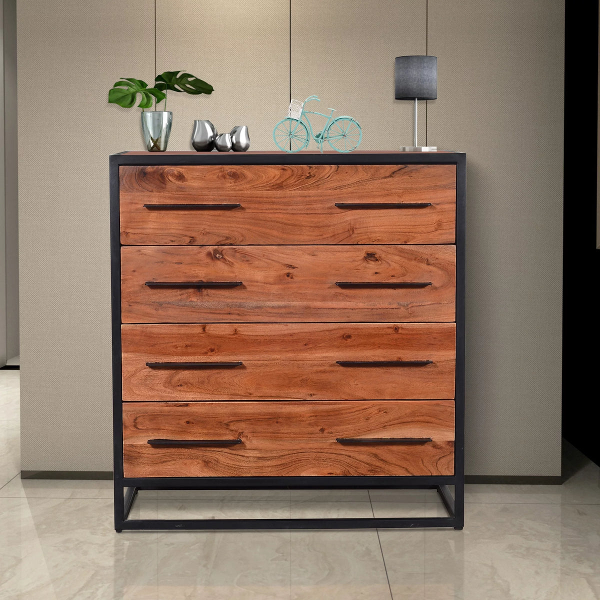 Brown and Black 4 Drawer Dresser I988