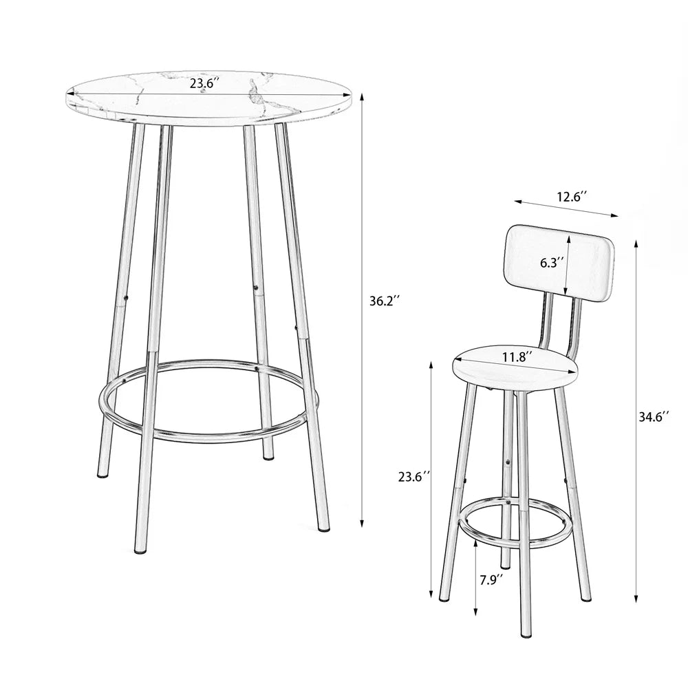 3 Piece Bar Height Pub Table and Stools Set White Oak A2953