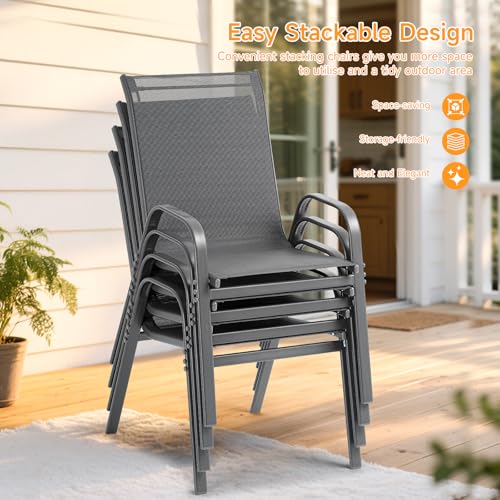 Grey Stackable Outdoor Dining Chairs Set of 4 B39185