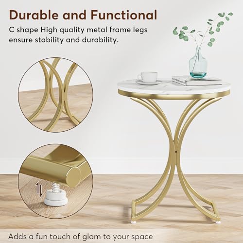 Round Faux Marble Top Gold Metal Legs Side Table R933
