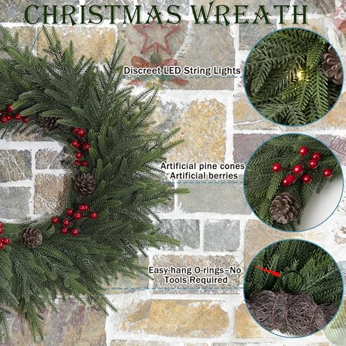 24" Artificial Christmas Wreath with LED Lights C656