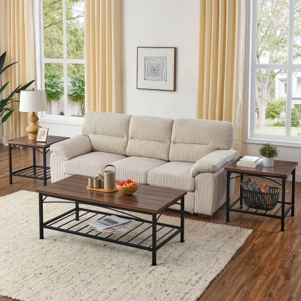 Coffee Table Set of 3 with Storage Shelf L195