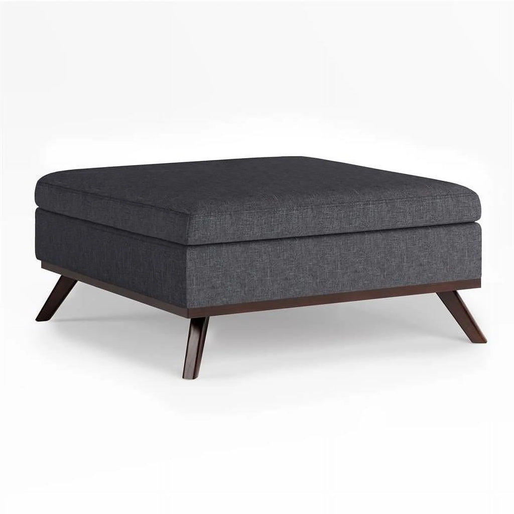 36" Square Storage Ottoman Slate Gray Linen Look Fabric S63271