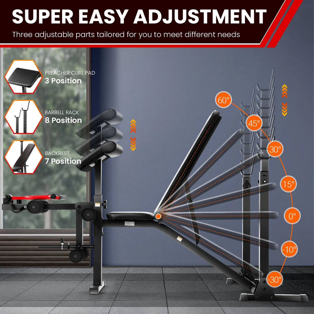 Adjustable Weight Bench Set with Barbell Rack T1602