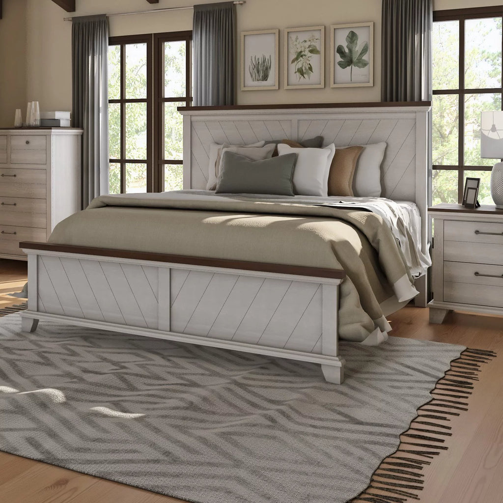 Rustic Ivory Queen Panel Bed V464533