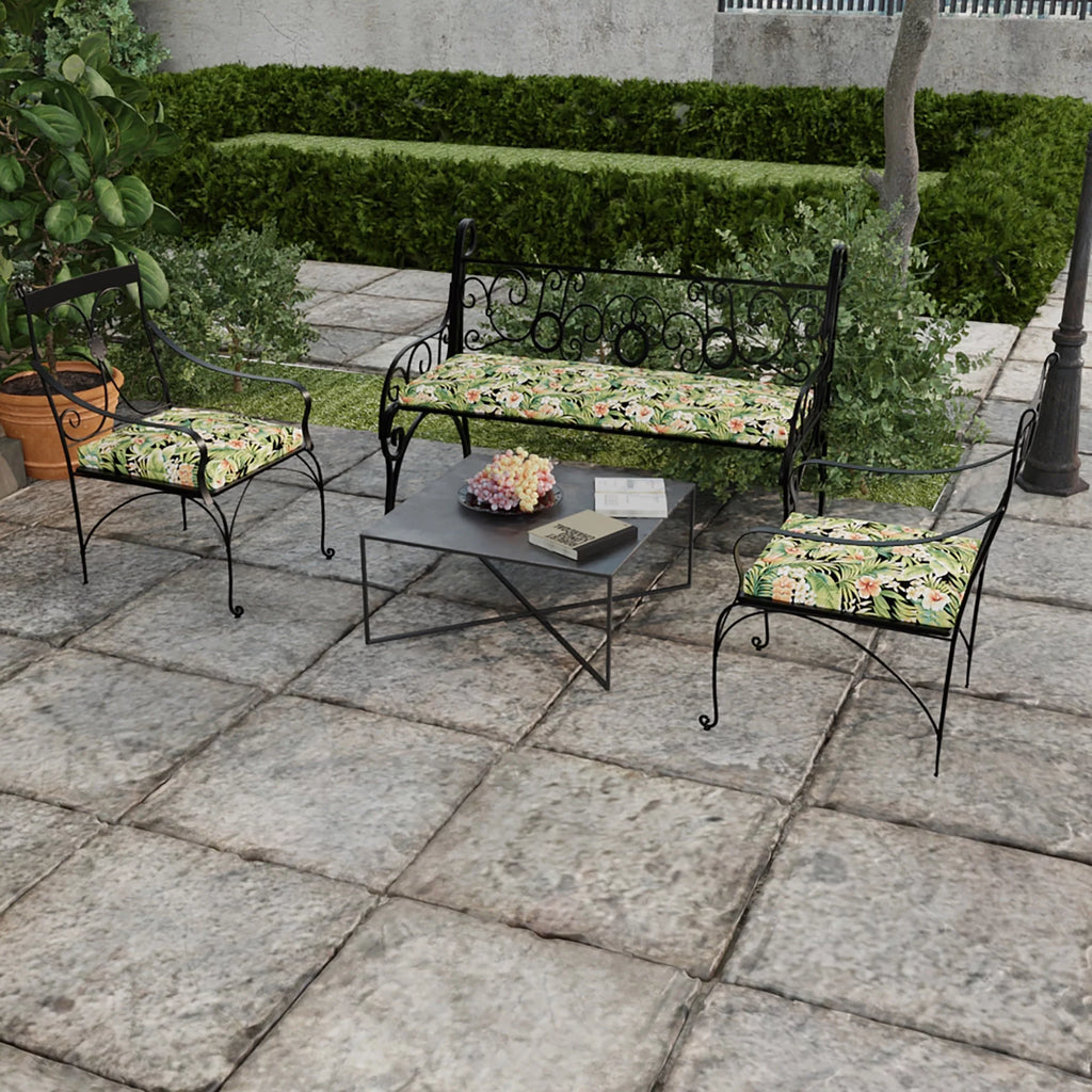 Black Leaves Rectangular Outdoor Chair Pad Seat Cushion with Ties, 2 Pack T820
