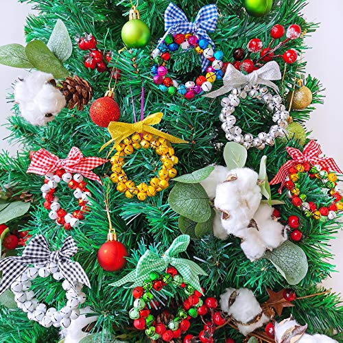 14 Sets Wreath Tree Ornaments Craft Kit with Ribbons, Bows and Bells W73430