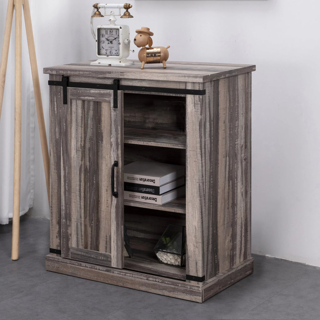 Aged Wood Sliding Barn Door Accent Cabinet J24522
