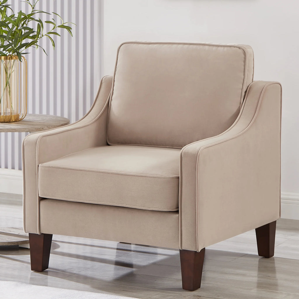 Taupe Velvet Upholstered Armchair with Wooden Legs G991573