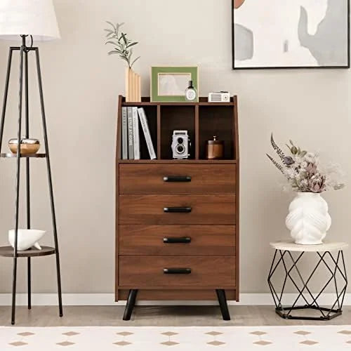4 Drawer Wood Dresser with Bookshelf E769