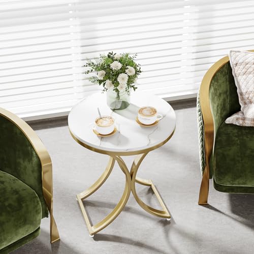 Round Faux Marble Top Gold Metal Legs Side Table R933