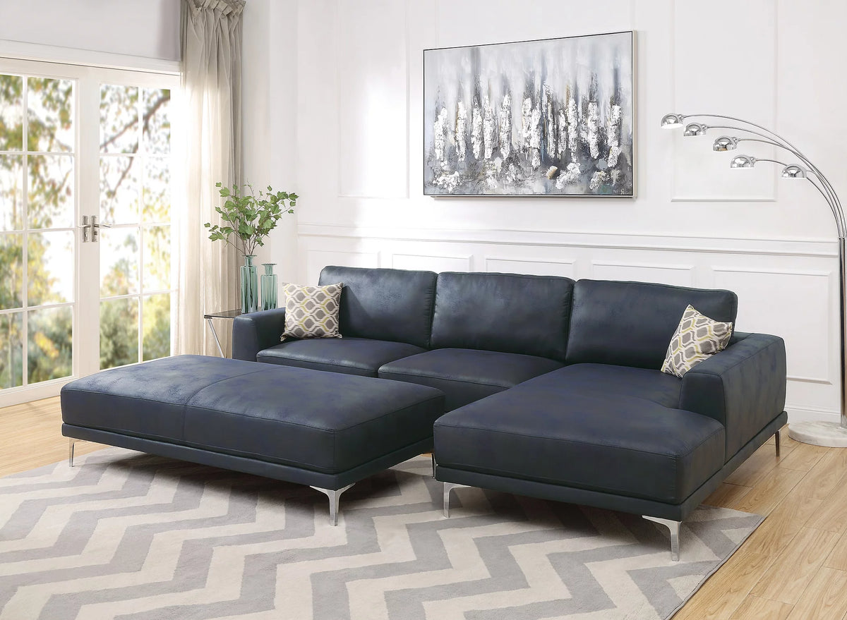Navy Blue 2pc Leather Gel Sectional Sofa C803