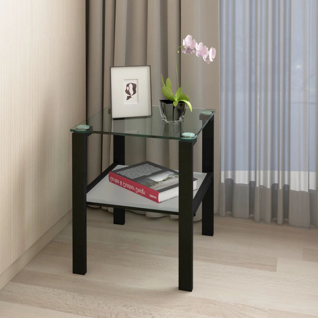 Set of 2 Tempered Glass Square Side Table Y6029