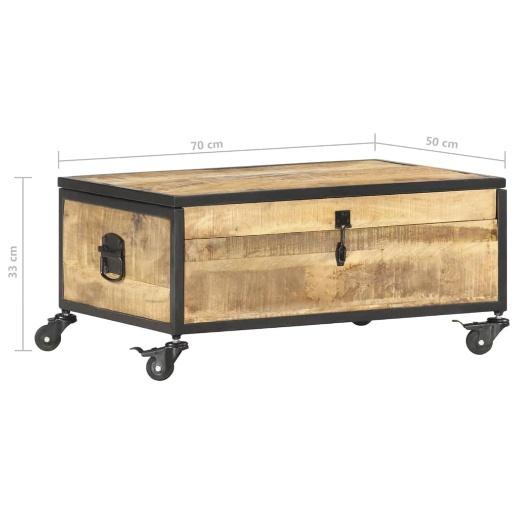Mango Wood Coffee Table with Flip-up Door and 4 Rolling Wheels O208