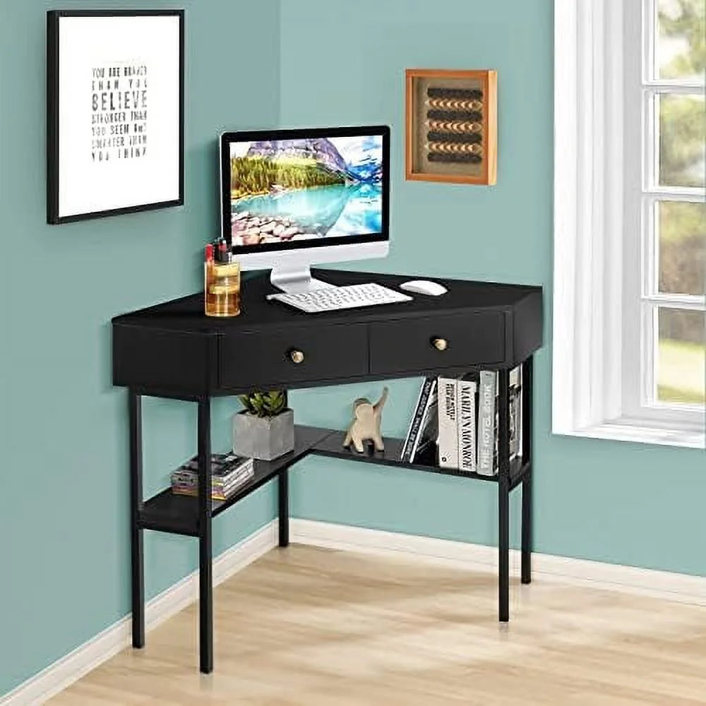 Corner Desk with 2 Drawers and Shelves N16353