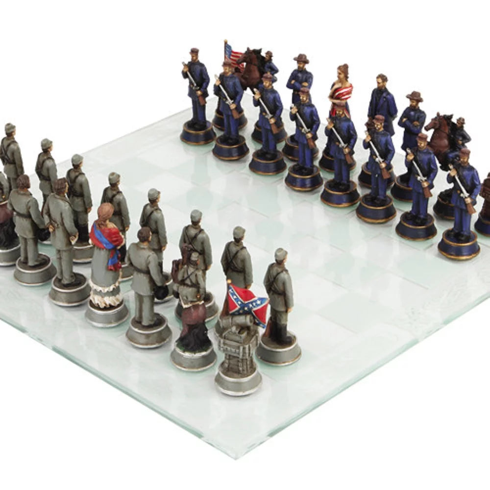 Civil War Themed Chess Set with Glass Board U65070
