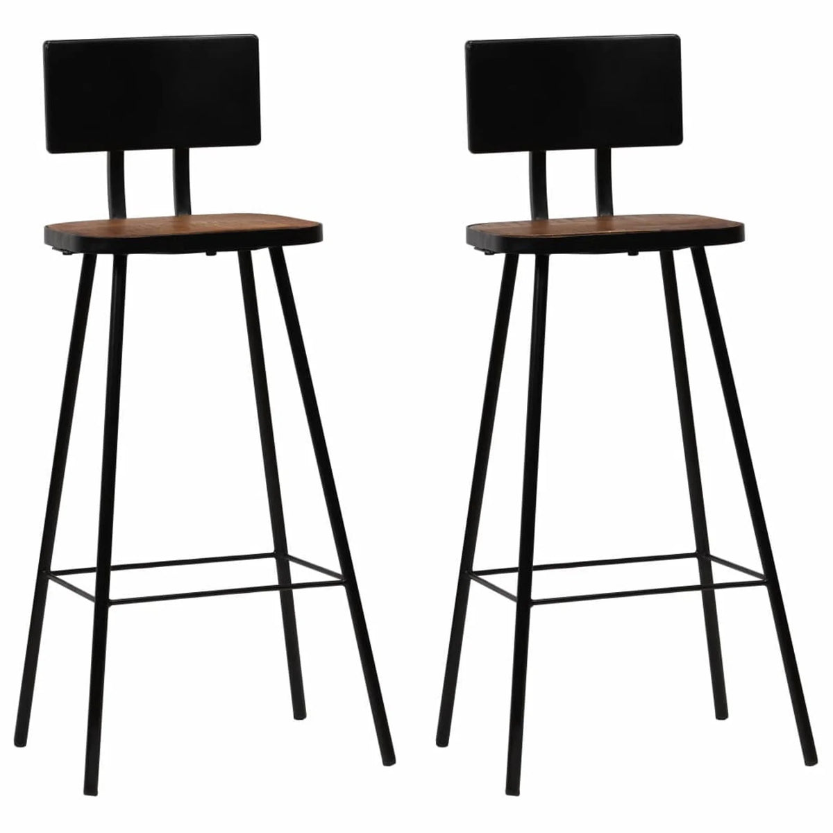 2 Piece Bar Stools Reclaimed Wood Seat with Backrest Steel Frame E623