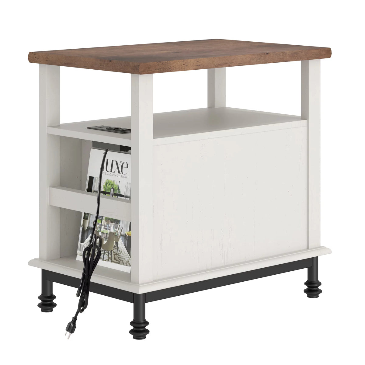 White Oak Side Table with Charging Station and Drawer N894
