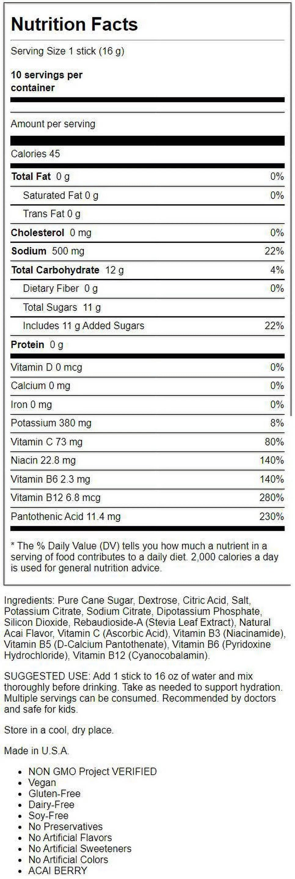 Electrolyte Drink Mix Acai Berry 10 Pkts M802991