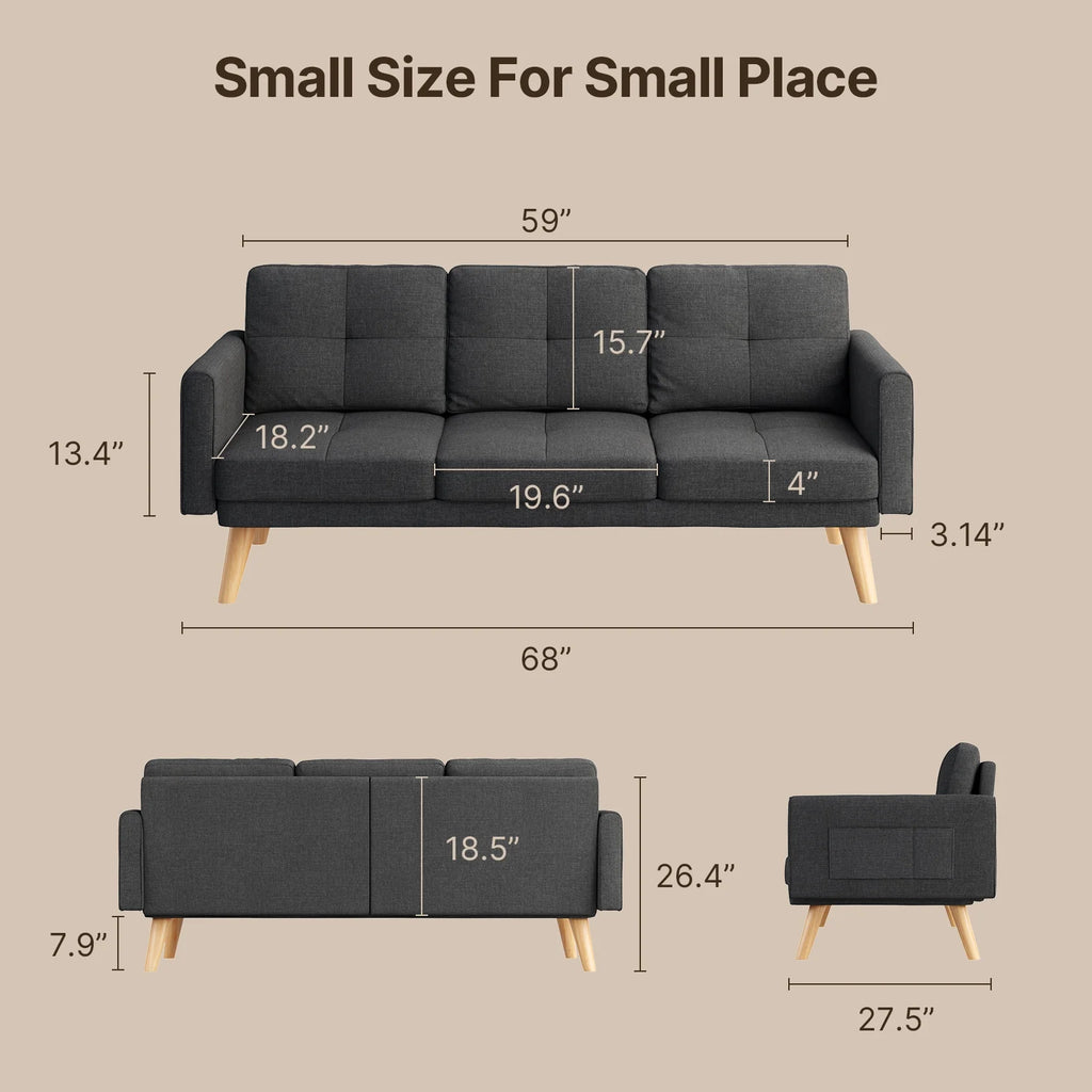 Futon Sofa Bed Upholstered Couch with Curved Arm Dark Gray E5224