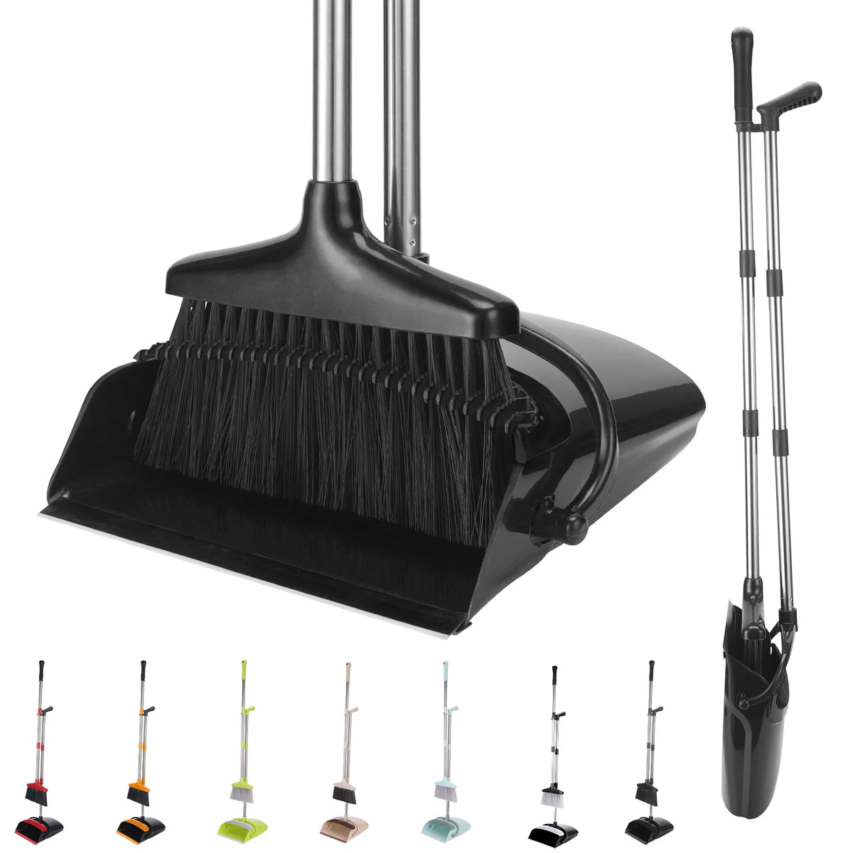 Long Handled Standing Dustpan and Broom Set Green Z288