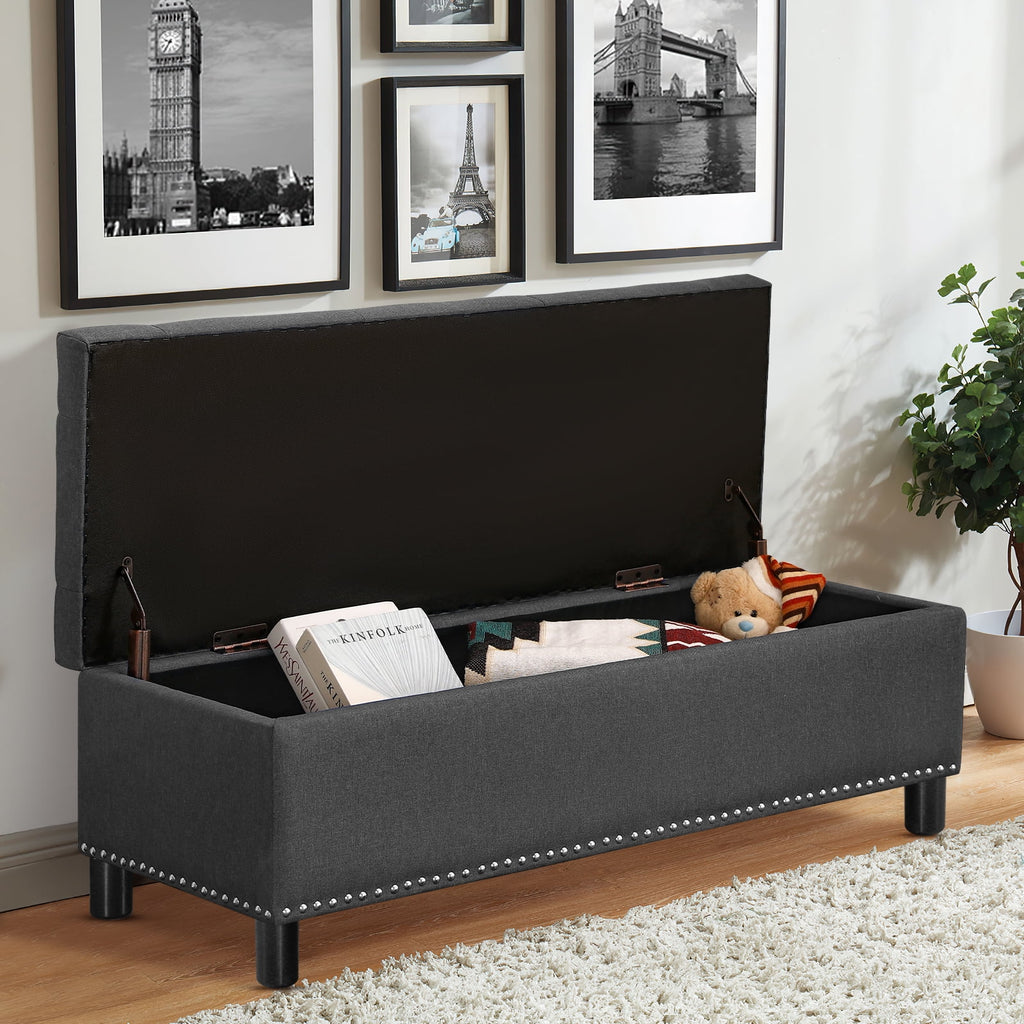 Dark Grey Upholstered Storage Ottoman Bench C82817