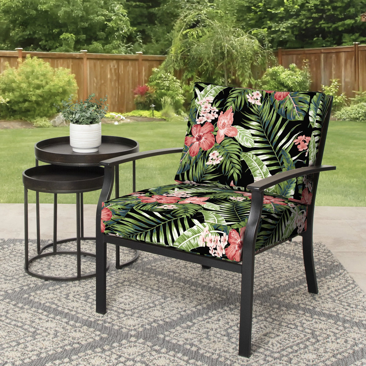 Black Tropical Outdoor 2-Piece Deep Seat Cushion I728