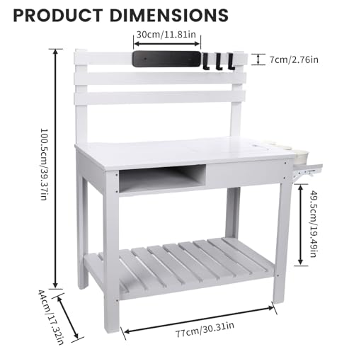 Wooden Potting Bench Table with 3 Side Hook Shelf U38802