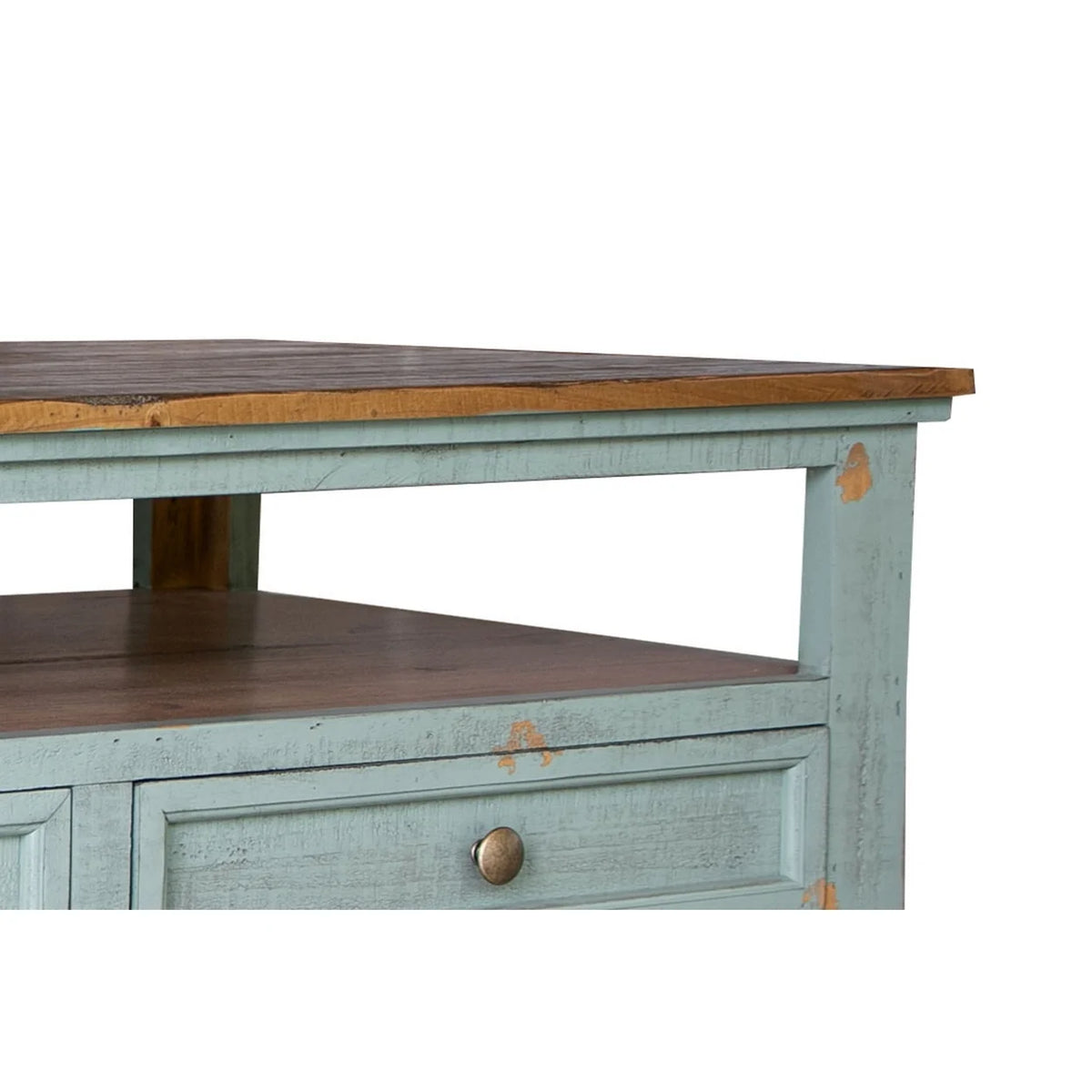 50 Inch 4 Drawers Teal Blue Pine Wood Coffee Table G31080