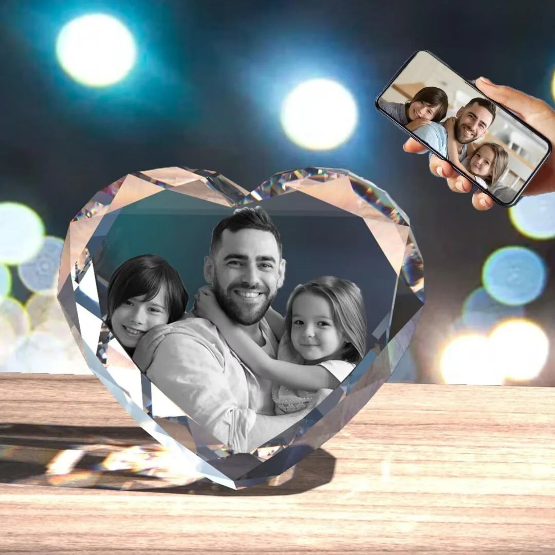 Heart Shape 3D Crystal Photo Glass Engraved Customized Gift X240300