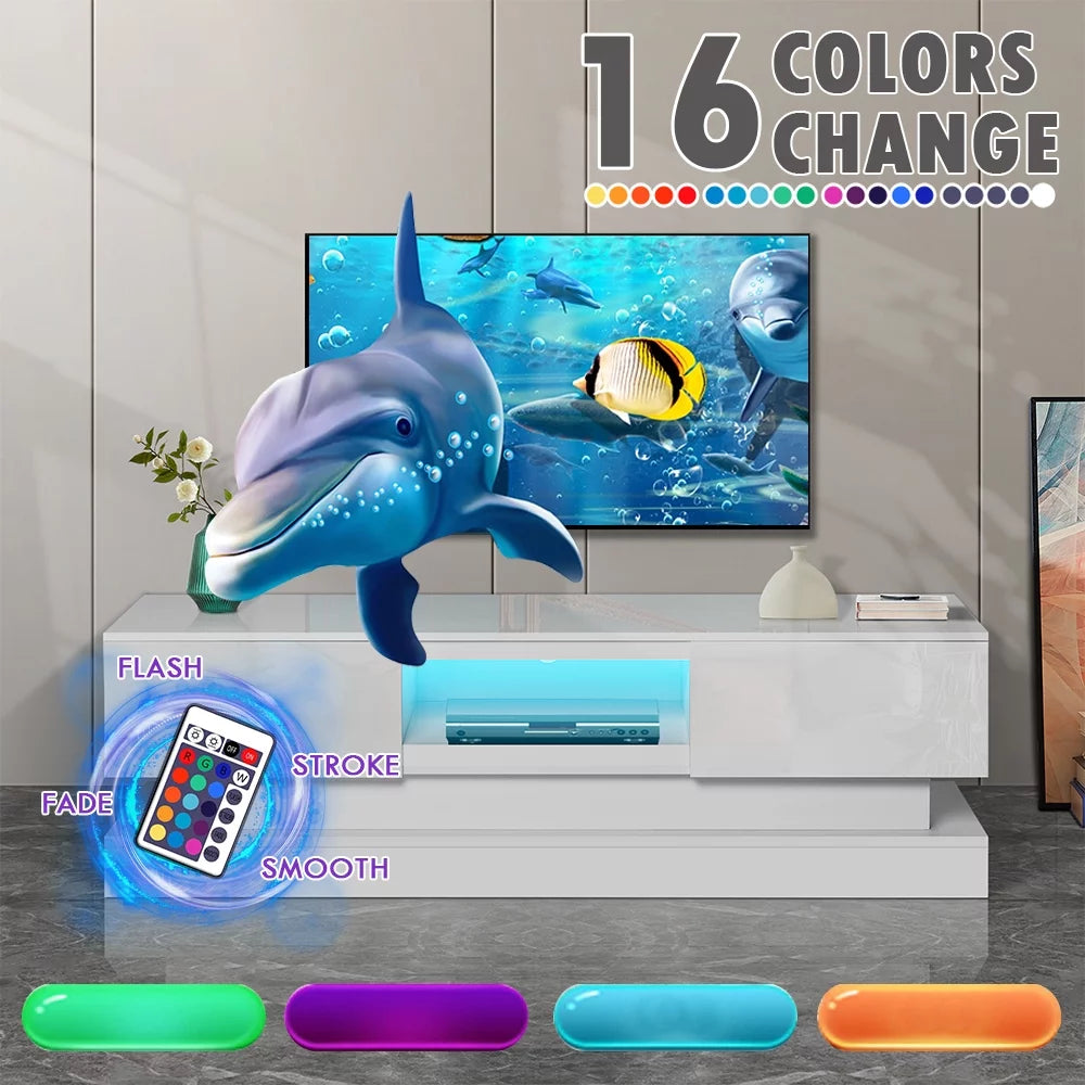 White High Gloss LED TV Stand with 16 Colors Lights T111372