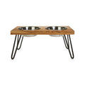 Elevated Wood Double Diner with Stainless-Steel Bowls B477