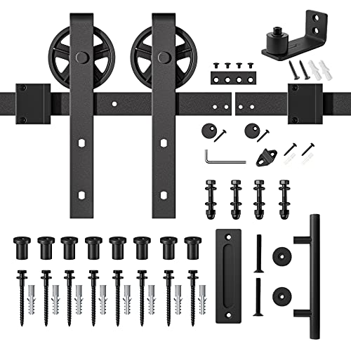 6.6ft Heavy Duty Sliding Barn Door Hardware Kit, Black O118