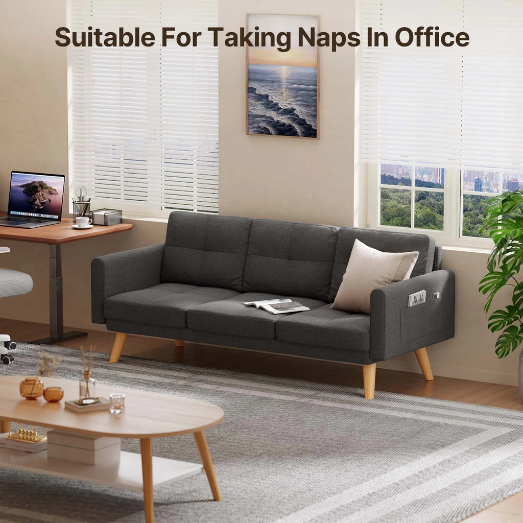 Futon Sofa Bed Upholstered Couch with Curved Arm Dark Gray E5224