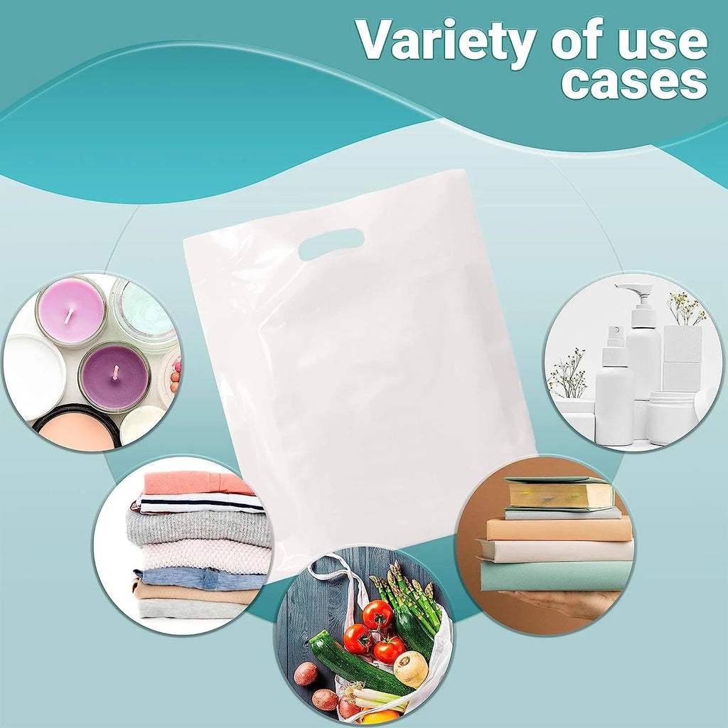 White Die Cut Handle Plastic Shopping Bags 500 Pack 15 x 18 x 4 Z5261