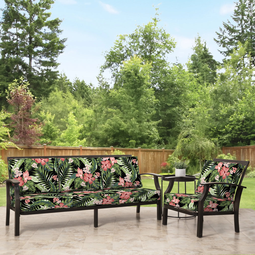 Black Tropical Outdoor 2-Piece Deep Seat Cushion I728
